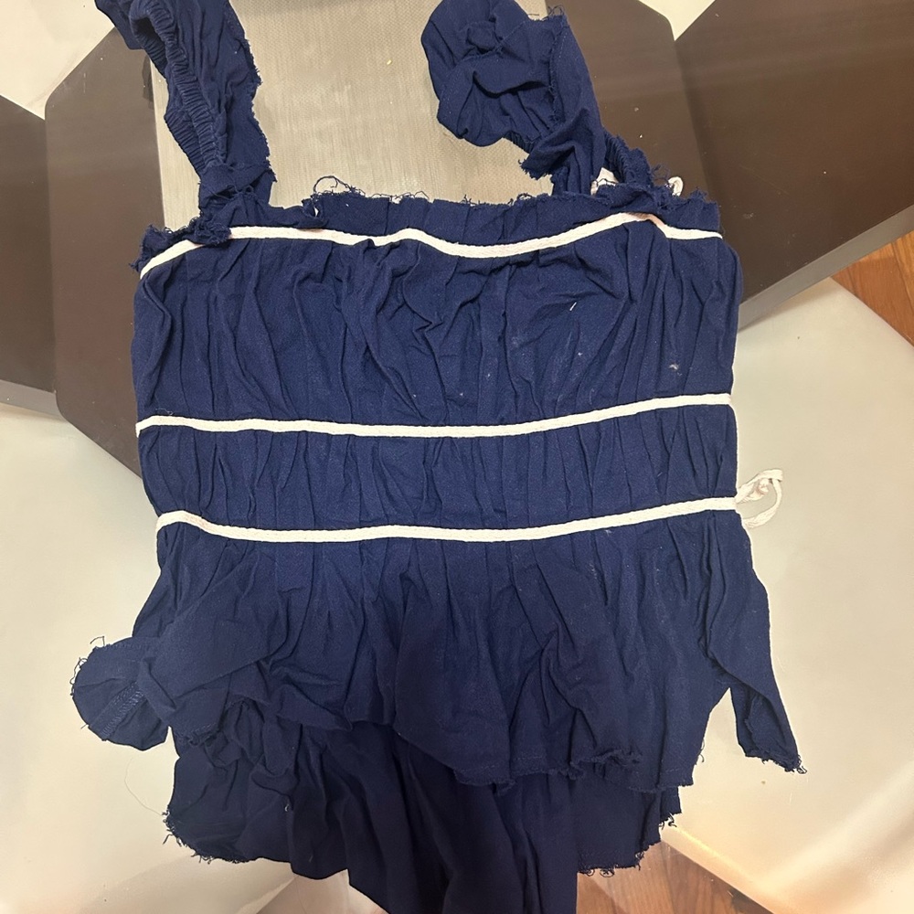 Free People Navy Blue Ruffled Top